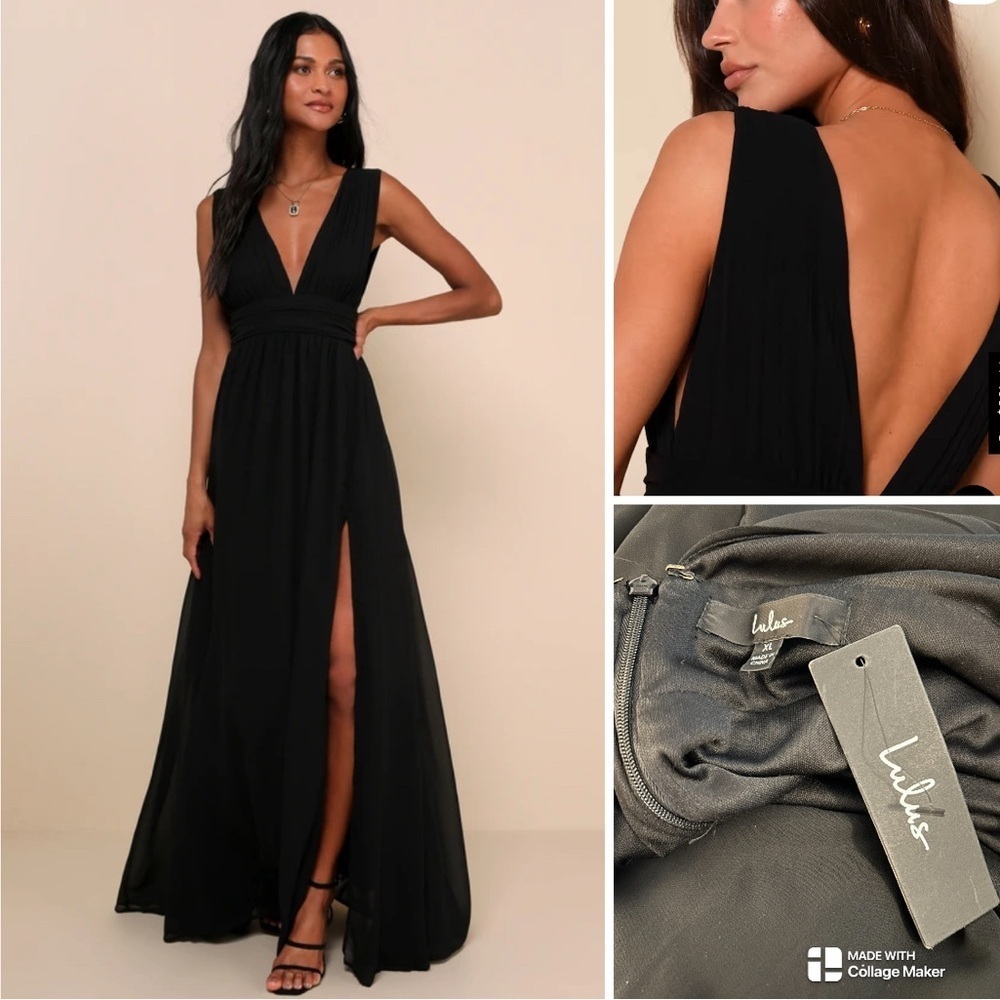 Lulu's NWT Heavenly Hues Elegant Black Backless Maxi Dress